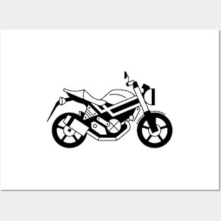 Illustration of stylized black and white motorcycle Posters and Art